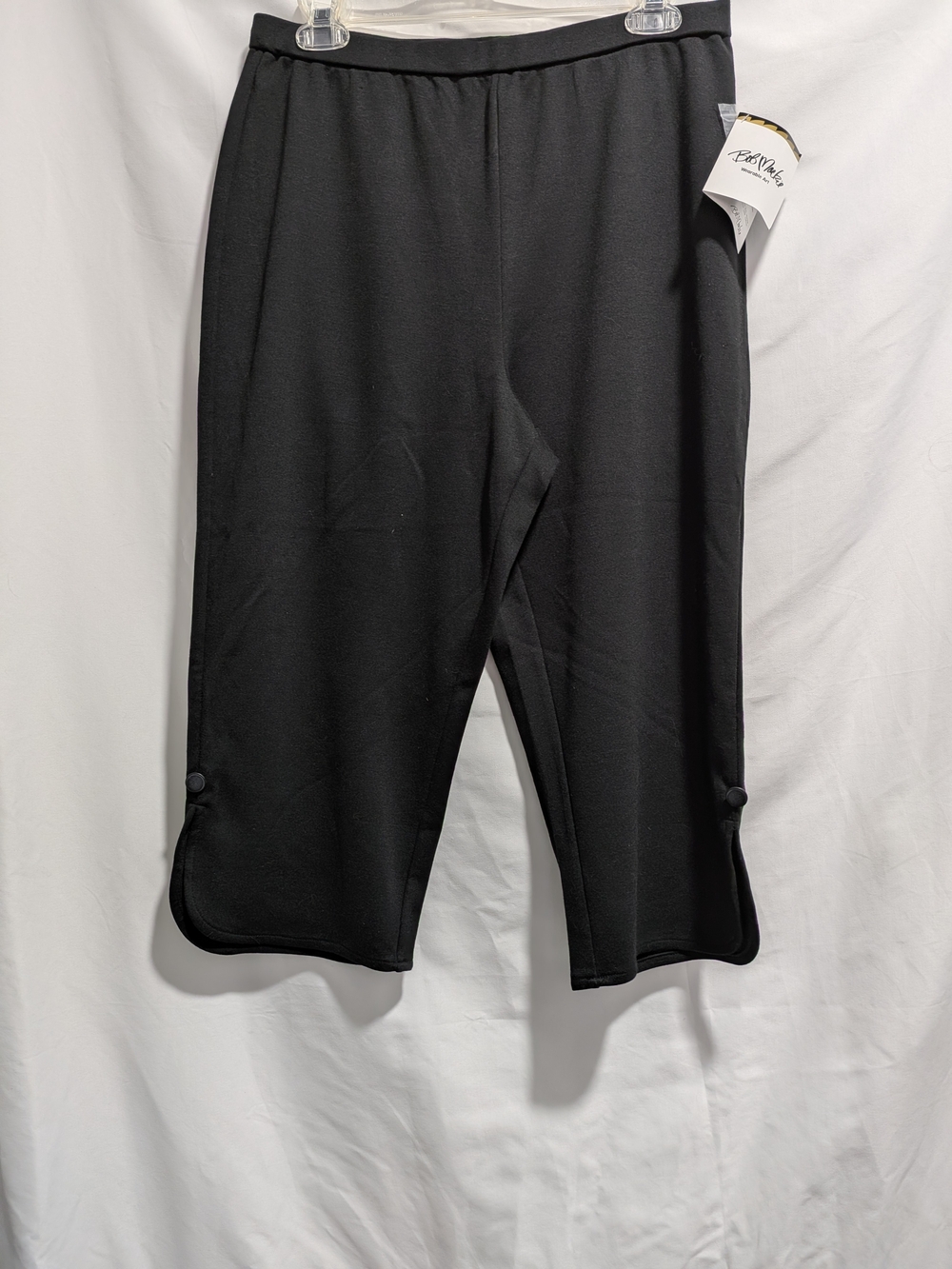 Bob Mackie Black Capri Pants with Button-Tab Hem